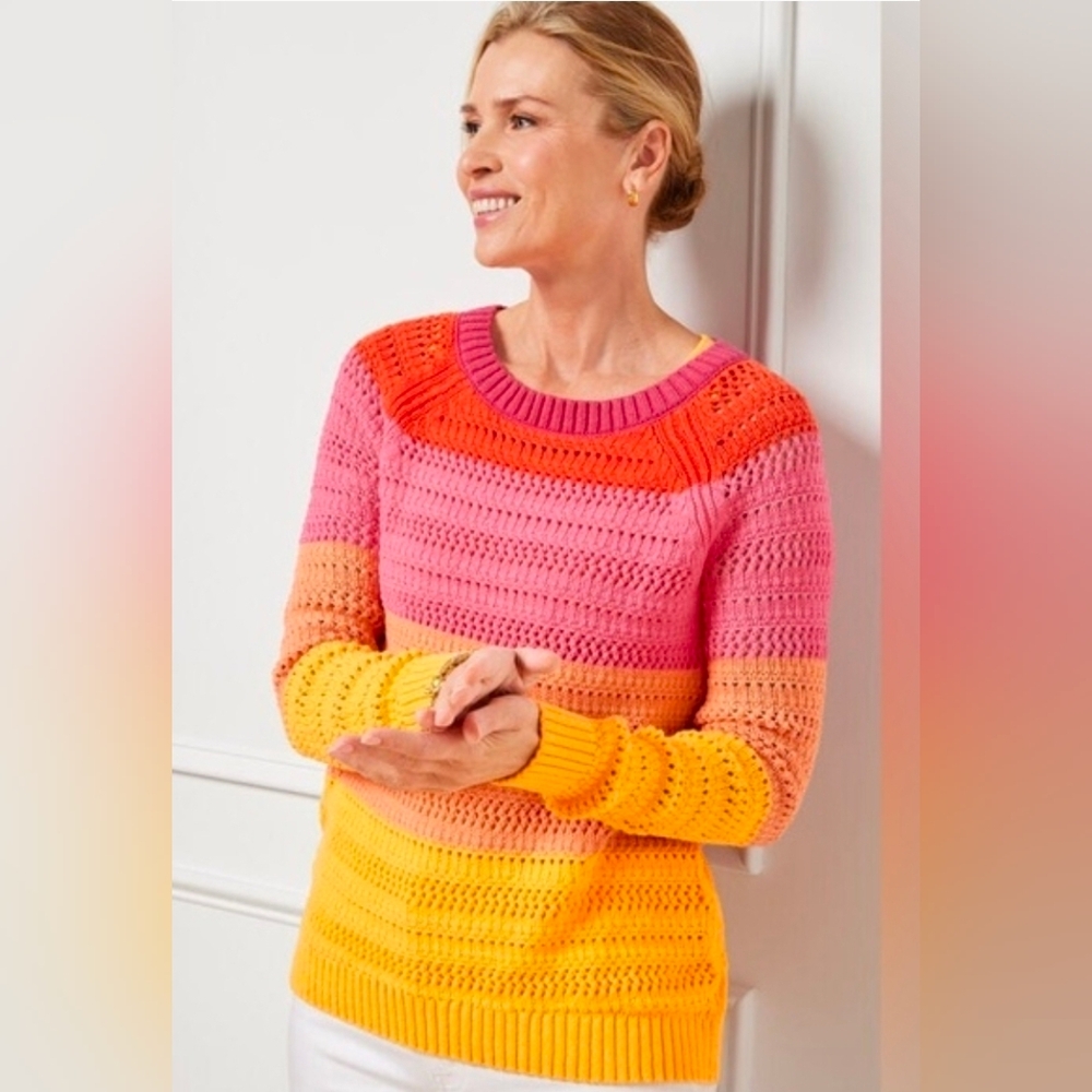 Talbots NWT Striped Colorblock Open stitch Sweater Sz L
